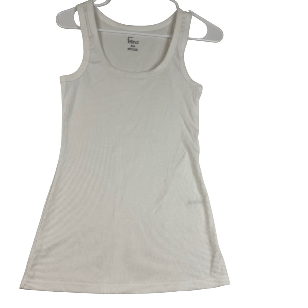 Felina Womens Ribbed Scoop Neck Tank Top White Sleeveless Stretch Basic‎ 1359